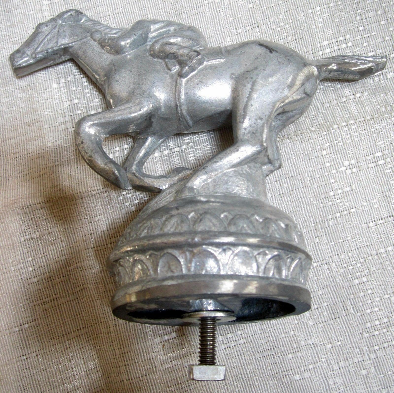 Horse racing with Jockey auto car hood ornament mascot 5" sanded