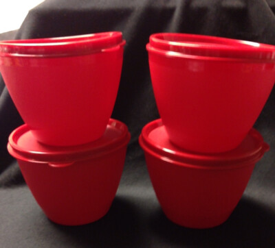 Tupperware NEW RED REFRIGERATOR Bowls  (4) Bowl Seals- Snacks Fruit 12 OZ