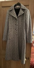 John Rocha Wool Coat 12 Trench Long Line Aztec Black White Designers @ Debenhams