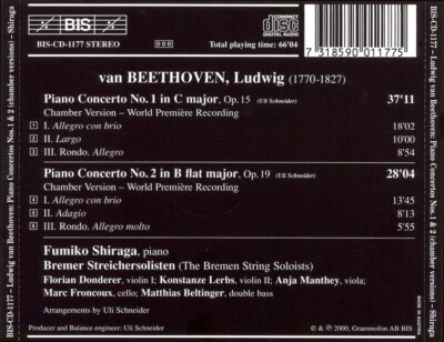 FUMIKO SHIRAGA BEETHOVEN: PIANO CONCERTOS NOS. 1 & 2 (VERSIONS FOR PIANO & STRIN