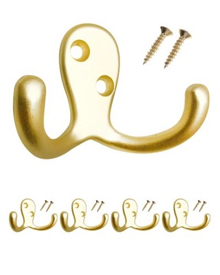 HOWTOOL Satin Brass Robe Hooks for Hanging Matte Gold Wall Mounted Double Coa...