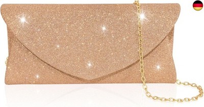 Damen Clutch, Glitzer Abendtasche mit Abnehmbare Metallkette, Elegante Envelope