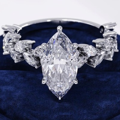 Einzigartiger Ehering 3,30 kt 14 kt Weißgold IGI Lab Created Diamant im Marqu...