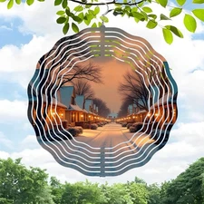 Serene Metal Hanging Wind Spinners - Concentric Ripple Design for Tranquil Yard 