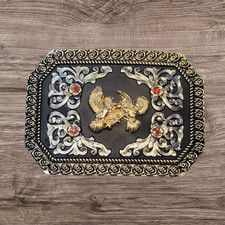 Cowboy Belt Buckle For Men Fighting Roosters 4.25"x3" Gold Tone/Silver/Black