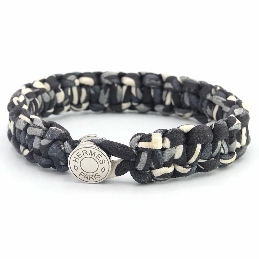 HERMÈS Y0710 Bracciale Hermes Serie Bottoni Bambino Bracciale Pelle Nero Grigio Seta Usat