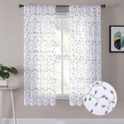  Leaves Short Sheer Curtains Grey Leaf Embroidery Living Room Curtain Rod 