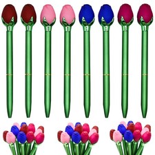 24 PCS Colorful Rose Flower Ballpoint Pen Novelty Floral Pens Retractable Met...