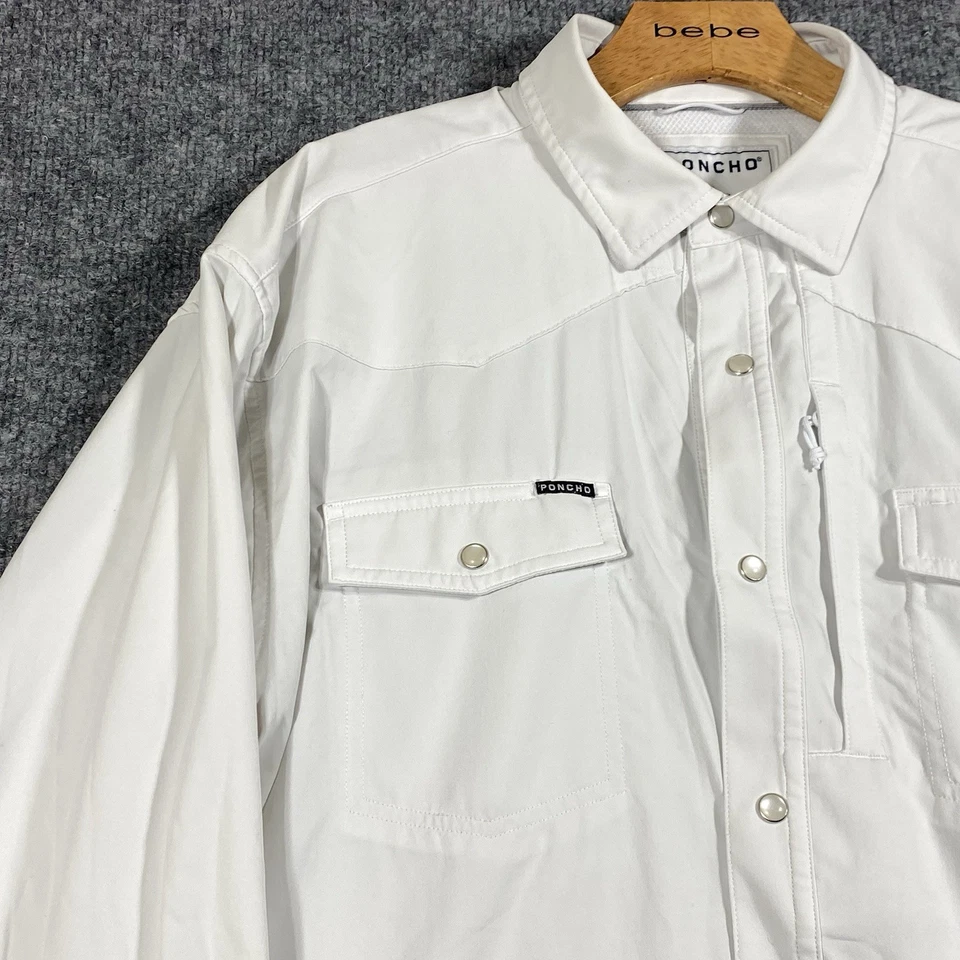 Poncho Pearl Snap Shirt Mens Large L White Long Sleeve Fishing Vented Outdoor - Image 2 of 4