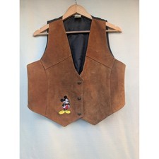 Vintage Disney Mickey Unlimited Suede Leather Vest Waistcoat M L Embroidered 90s