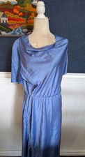 Vince Light Blue Semi-Cowl Neck Satin Drop Waist Midi Slip Dress Sz Medium M