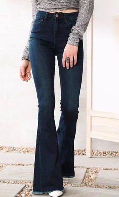 Women s Flying Monkey High Rise Raw Hem Dark Wash Stretch Flare Jeans Size 28