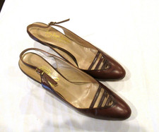 Brown leather shoes heels pumps, sz. 7A Jerry Shams Footware, c. 1980s