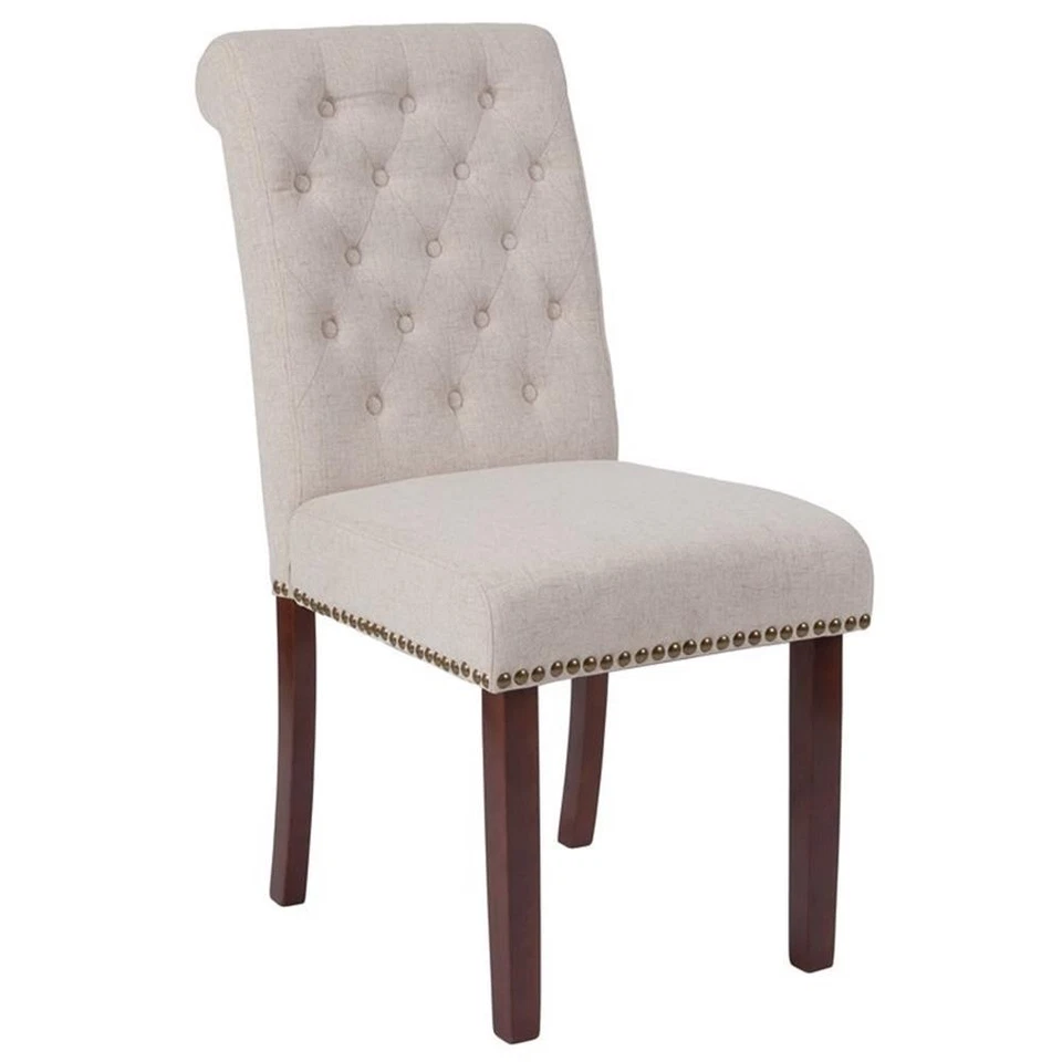 Silla auxiliar de comedor Parson tapizada de tela Hércules Flash Furniture en beige Foto 2 de 4