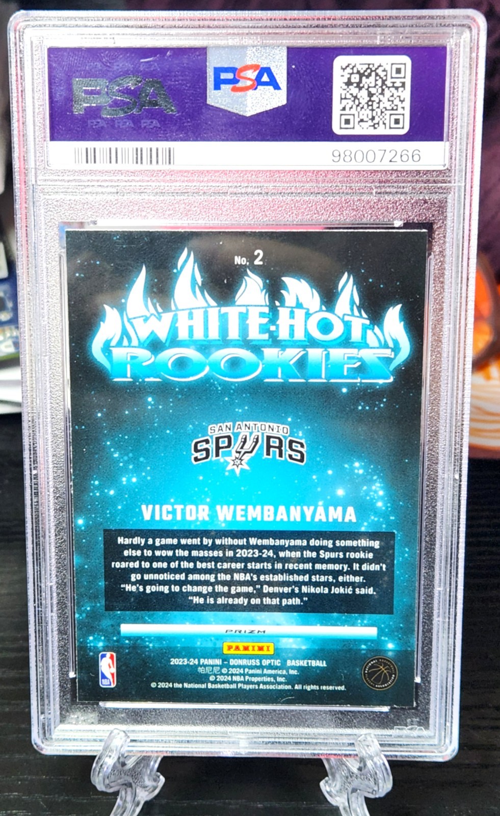 Victor Wembanyama - 2023 Panini Donruss Optic #2 White Hot Rookies-Purple PSA 8 view 2