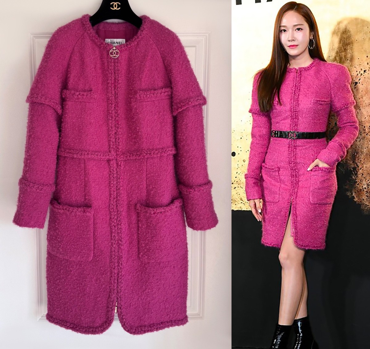 19B CHANEL PINK WOOL TWEED CC COAT DRESS 34 XS | eBay