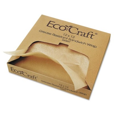 Bagcraft Ecocraft Grease-Resistant Paper Wraps and Liners, 12'' x 12'', Natural 