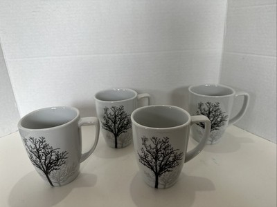 Corelle Coordinates Coffee Mugs Timber Shadow White Grey Black Set Of 4 Pristine