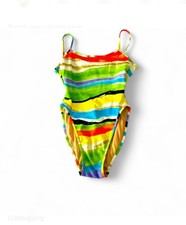 Vintage 80s/90s Ritchie Swimwear Hi Cut One Piece Swimsuit 7/8 Multi Color NWOT