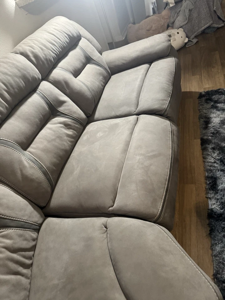 Gray modern living leather sectional, leather cocktail table, blue modern chair, - Image 2 of 4