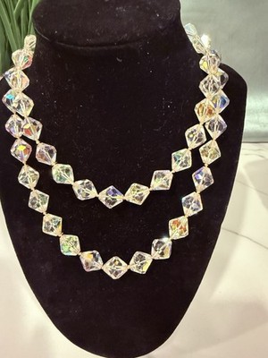 GIANT  Aurora Borealis Crystal Double Strand Necklace   Special Facets Must See