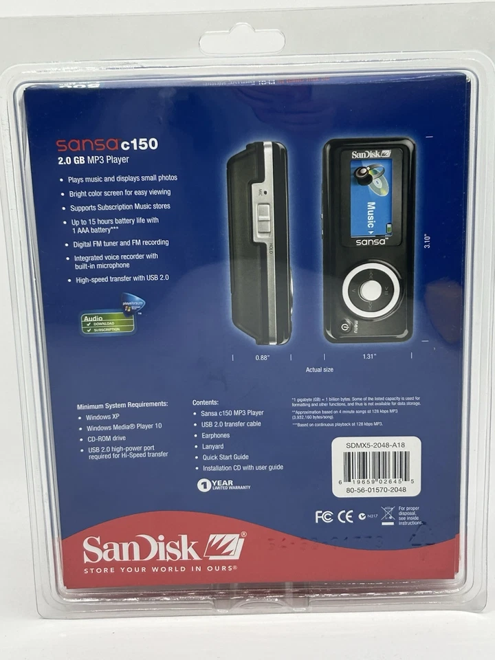 Reproductor de MP3 personal SanDisk Sansa c150 2 GB fotos de música música digital SELLADO NOS Foto 3 de 3