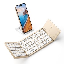 Foldable Bluetooth Keyboard Touchpad Ultra Slim Compact Gold Wireless Tool