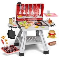 Kids Toys Kitchen Playset, BBQ Grill Playset with Smoke, Sound Red black