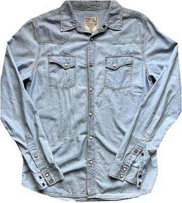 Japan Rags Button Down Shirt Men Small Blue Chambray Snap Front Western Pockets