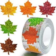 500Pcs Fall Thanksgiving Leaf Stickers 5 Colors Maple Leaf Decals 1In Holographi