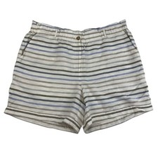 J Jill Linen Blend Multicolor Striped Paper Bag Shorts Elastic High Waist Sz XL