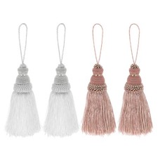 Silky Key Tassels with Loops DIY Accessories 8.6" White/Mixed Pink, 4Pcs