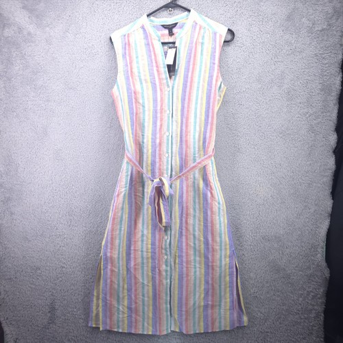 Banana Republic Leinenkleid Damen 6 mehrfarbig gestreift Leinenmischung Kleid neu mit Etikett - Bild 1 von 17