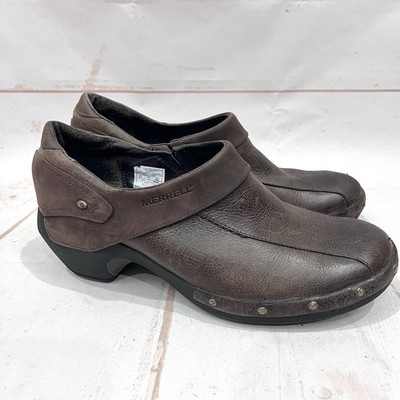 Merrell Luxe Wrap Studded Espresso Leather Slip On Performance Clogs Mules 9.5