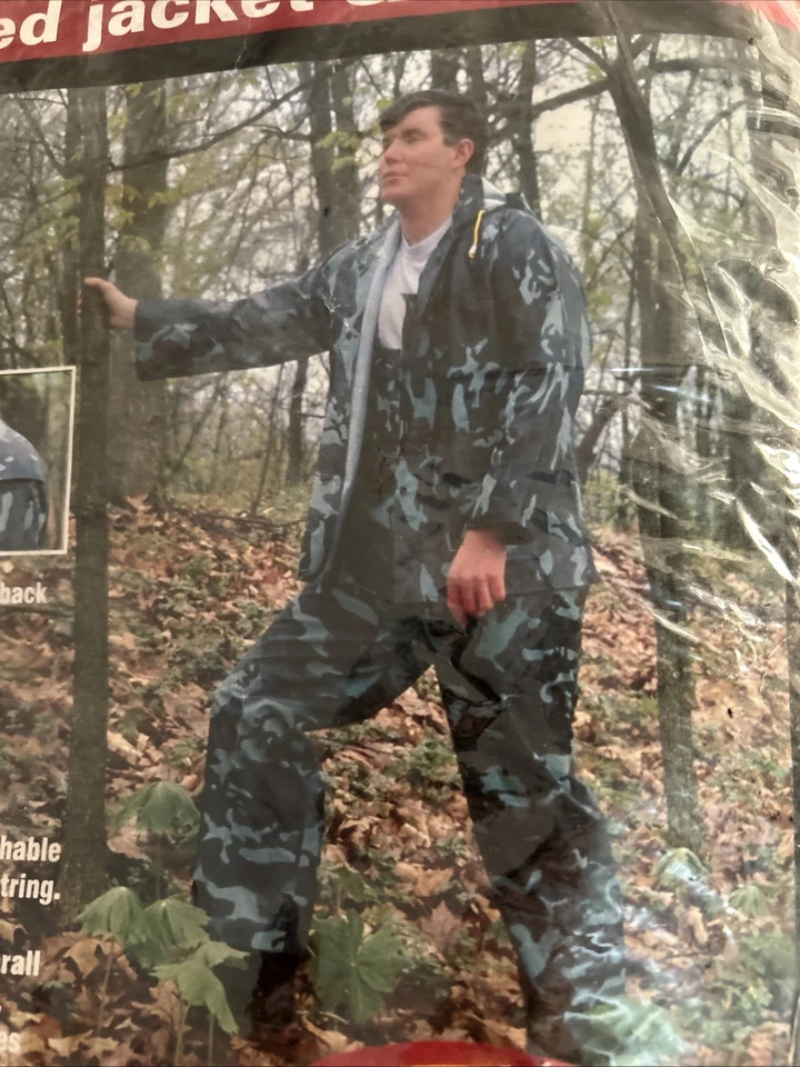 BOSS 35mil 3 Pc Camo Rain Suit Polyester Lined Hunting Jacket & Bibs NEW M - Image 3 of 4