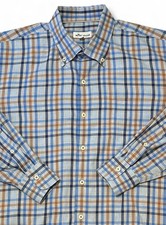 Peter Millar Long Sleeve Shirt Men's XL Button Up Cotton Blue Checks Casual EUC