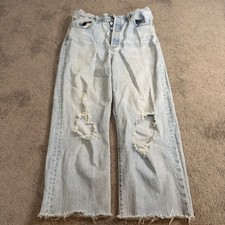 Levi  s Premium Ribcage Straight Jeans Women  s Sz 31 Unhemmed Button Fly 31x25