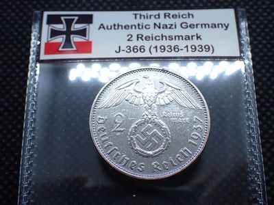 Nazi Germany Silver *1937-A* Coin : 2 Reichsmark Historic WW2-Era Artifact J.366