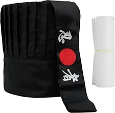 Hibachi Chef Hat Teppanyaki Tall Chef Cap with hachimaki Headband Tie for Che...