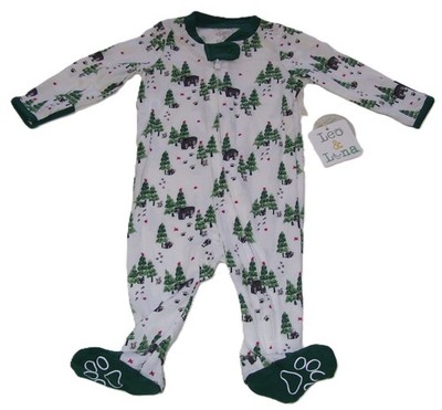 Leo & Luna 1 Pc Bear Woodland Christmas Footed Sleeper w Hand Mittens 0-3M 6-9M