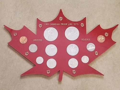 Lot of 2 - 1965 Canadian Dollar Uncirculated Silver Mint Set With Custom Holder