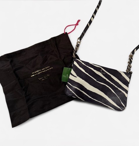 Kate Spade New York Black & White Zebra Print Crossbody Zip Bag w/ Dust Bag