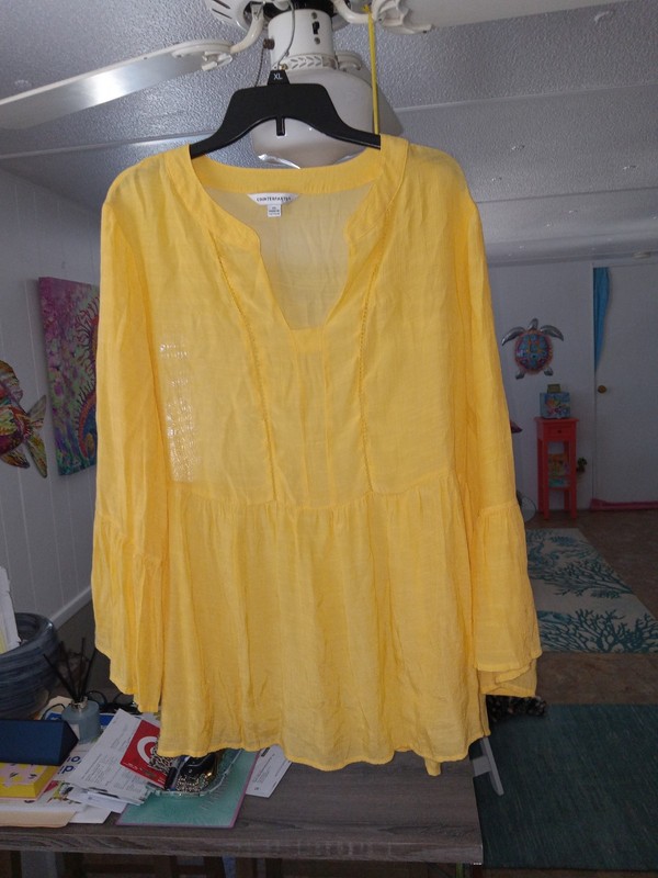 Counterparts Womens 2X Yellow Shirt Bell Sleeve Boho Top. NWOT 