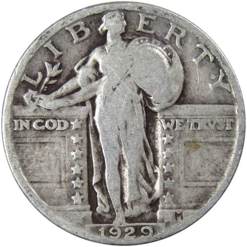 1929 Standing Liberty Quarter G Good 90% Silver 25c US Type Coin Collectible