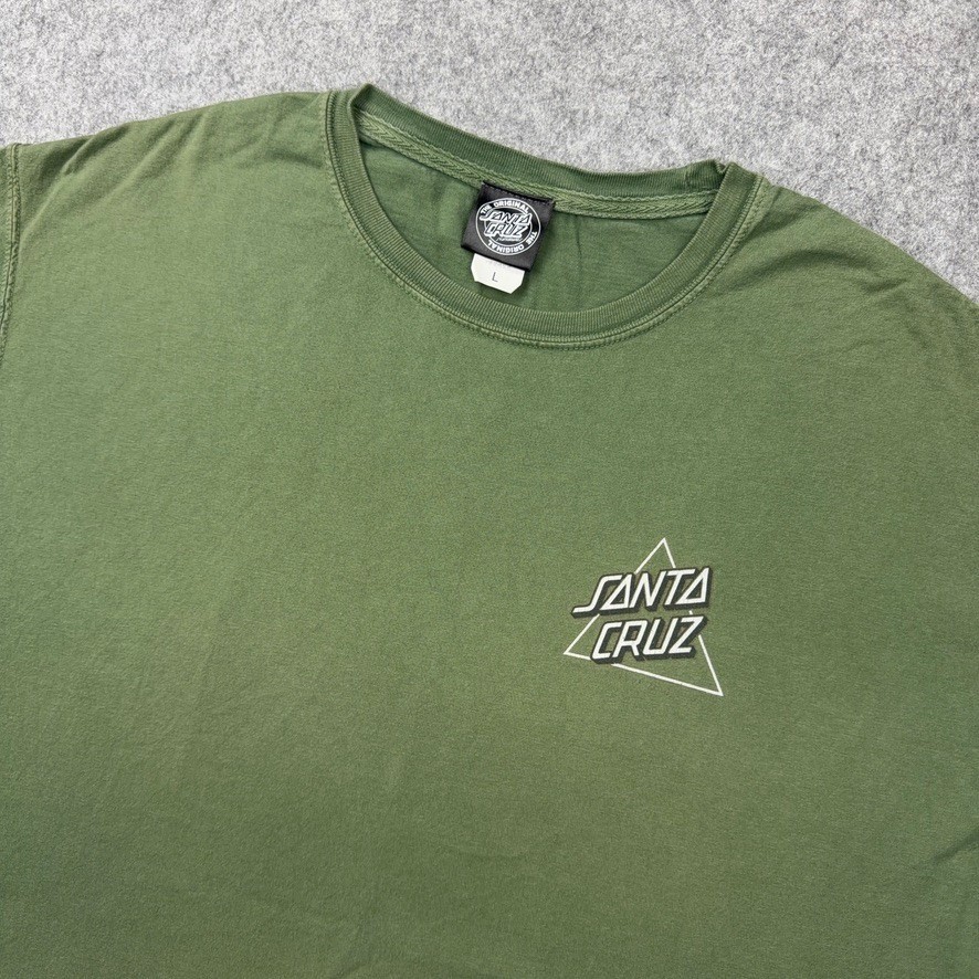 Santa Cruz T Shirt Mens Large Green Rose Triangle Graphic Skate Surf Cotton Tee