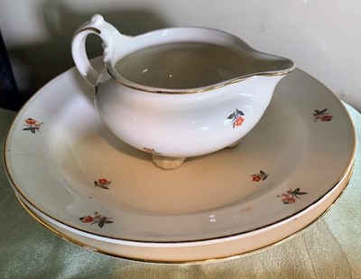 Vtg.Homer Laughlin Nautilus Creamer W/bowls Bouquet Cunningham & Pickett