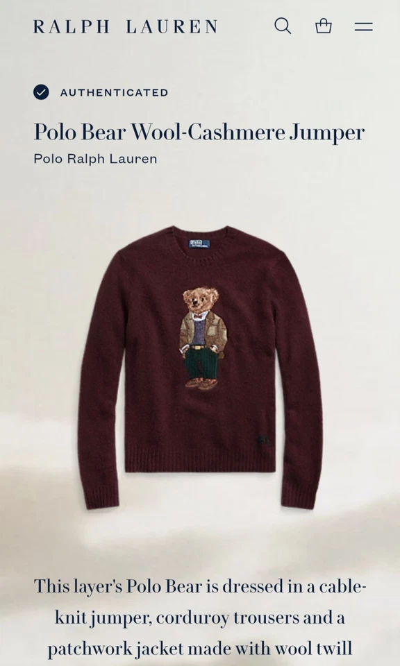 Polo Ralph Lauren Wool Cashmere Knitted Bear Sweater Burgundy Jumper Size L £549 - Image 2 of 4