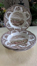 4 Johnson Brothers Old Britain Castles Rimmed Soup Bowls Brown Multi Vintage 