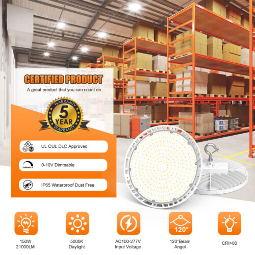 8PACK KUKUPPO 150W LED High Bay Light AC100-277V UFO Factory Warehouse Shop Lamp - Picture 2 of 14