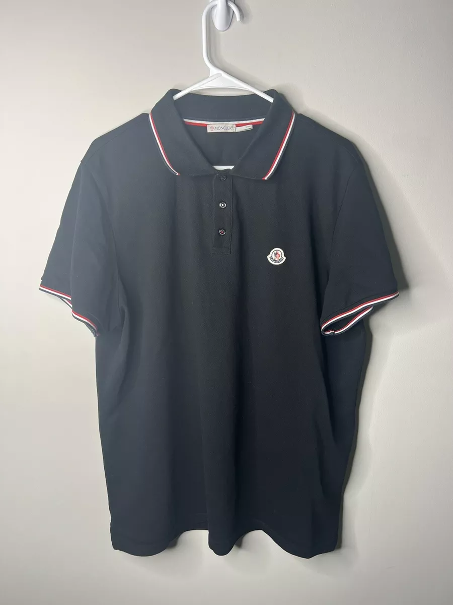 Men Moncler XXXL Black Maglia Polo Manica Corta Polo Shirt Stripe Collar  Sleeve